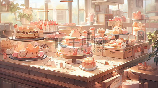 彩色的马插画图片_可爱的蛋糕甜品面包店3D9