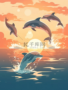 手指点触动作插画图片_水族馆的海洋生物海豚表演11