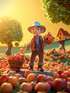 微距小人一位农民展示新鲜苹果17