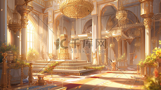 国王的宫殿插画图片_充满古老气息的古典华丽宫殿13