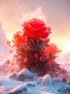 冰山icon插画图片_梦幻唯美的冰山玫瑰4