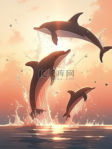 水族馆门票插画图片_水族馆的海洋生物海豚表演2