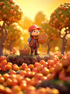 微距小人一位农民展示新鲜苹果2