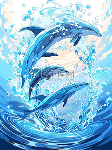 参观水族馆插画图片_水族馆的海洋生物海豚表演12
