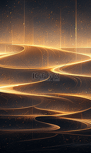 波浪曲线金色插画图片_抽象发光金色波浪