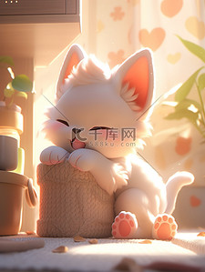 水彩猫粮插画图片_一只快乐可的猫宠物猫5