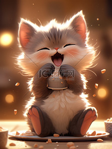 猫粮插画图片_一只快乐可的猫宠物猫15