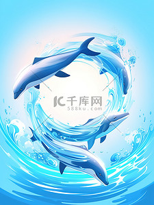 参观水族馆插画图片_水族馆的海洋生物海豚表演1