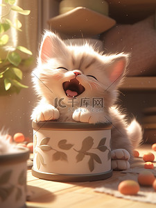 水彩猫粮插画图片_一只快乐可的猫宠物猫10