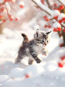 小猫红梅树下玩雪冬季11