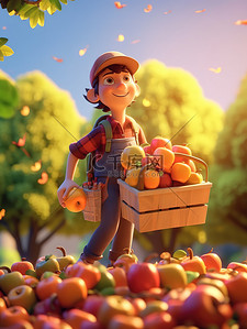 微距小人一位农民展示新鲜苹果13