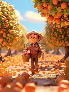新水果插画图片_微距小人一位农民展示新鲜苹果4