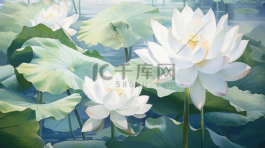 工笔画荷花插画图片_国风莲花工笔画插画