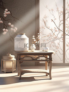 台灯产品展示插画图片_家具设计中国传统风格插画20