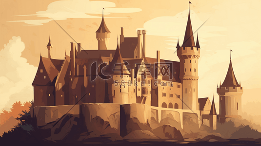棕色拉链包插画图片_棕色和米色城堡