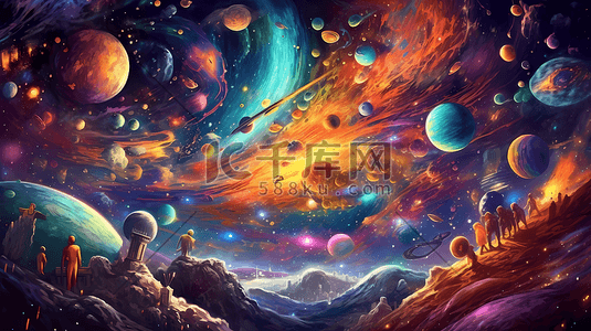 神秘的宇宙插画图片_可爱卡通的外太空