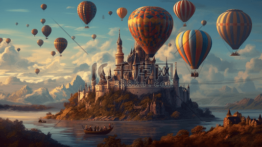 好看的框插画图片_漂亮唯美的欧式气球城堡数字艺术插画