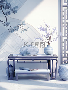 产品柜陈列展示插画图片_家具设计中国传统风格插画10