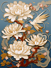中国风金边掐丝珐琅传统花鸟图案插画