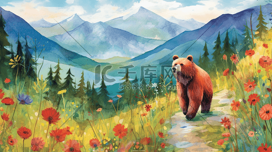 卡通动物小熊插画图片_森林中的卡通小熊插画2