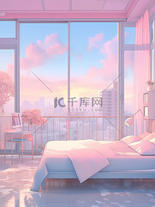 动漫风格的女孩卧室淡粉色色调14