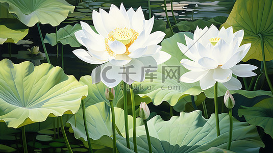 工笔画荷花插画图片_中国风工笔画荷花