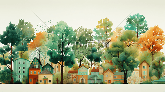 彩色房屋街景插画3