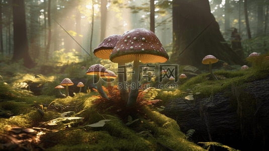 森林中生长的巨型蘑菇