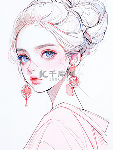 豆腐皮素描插画图片_极简素描女生头像肖像19