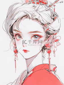 眼球素描插画图片_极简素描女生头像肖像13