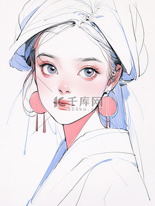 小巷素描插画图片_极简素描女生头像肖像12