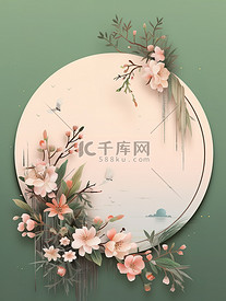 中国风柔和粉色花朵风景插画7