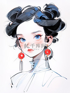 肖像插画图片_极简素描女生头像肖像7