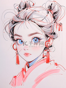 肖像插画图片_极简素描女生头像肖像4