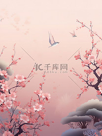 中国风柔和粉色花朵风景插画8