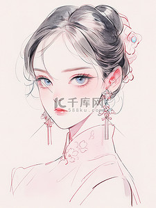 肖像插画图片_极简素描女生头像肖像14