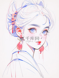 牛头素描插画图片_极简素描女生头像肖像10