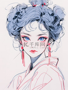 拖鞋素描插画图片_极简素描女生头像肖像18