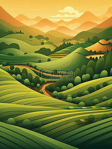 简约茶园山坡景观插画19