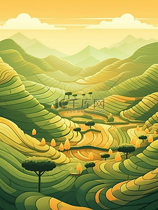 景观平面插画图片_简约茶园山坡景观插画10