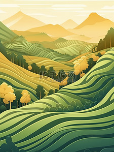 景观平面插画图片_简约茶园山坡景观插画9