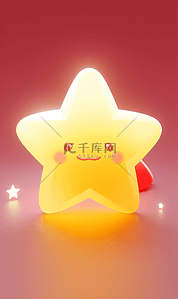 红金纯色插画图片_简约插画背景星星纯色3D星星黄色