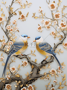中国风图案插画图片_中国风金边掐丝珐琅传统花鸟图案插画