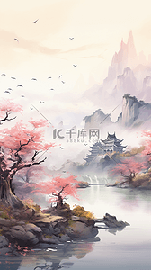 秋天的山插画图片_国风秋天山水秋天风景