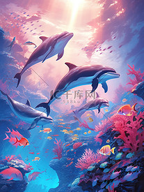 海底世界珊瑚礁中的海豚6