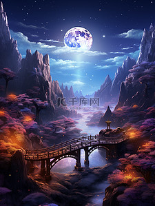 浪漫紫色粉色七夕节场景创意背景