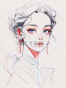 极简。插画图片_极简素描女生头像肖像2