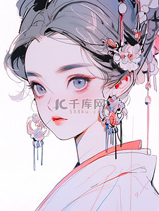 素描桑葚插画图片_极简素描女生头像肖像8