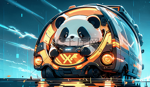 卡通可爱开车有科技感的熊猫