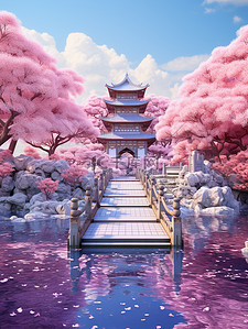 粉色紫色浪漫插画图片_浪漫紫色粉色七夕节场景创意背景